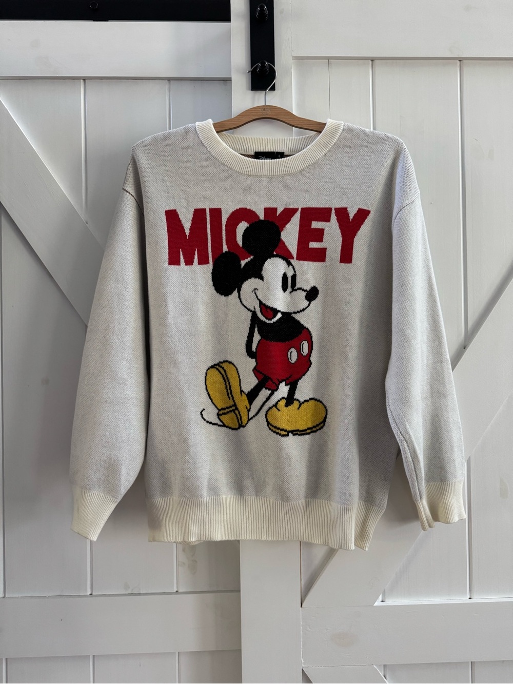 RARE Disney Mickey Mouse Double-Sided Intarsia Knit Cream Crewneck Sweater